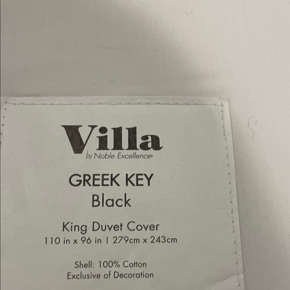 VILLA by Noble Excellence Greek Key Black/White King Duvet Cover and Shams | NIP - Picture 4 of 5